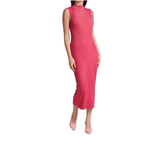 Acler Rickman Dress Sz 6 Berry Pink Ribbed Knit Midi Designer Bodycon EUC - Picture 1 of 10